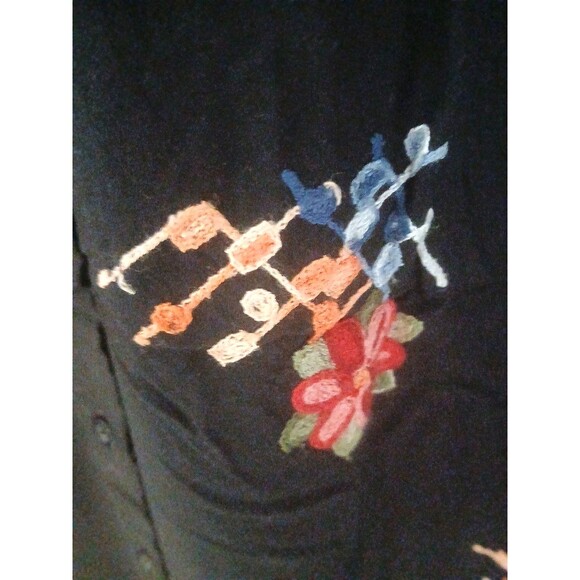 ASHA Women's Size M 100% Cotton Embroidered Floral Black Button-Down Tunic Dress - Picture 3 of 8